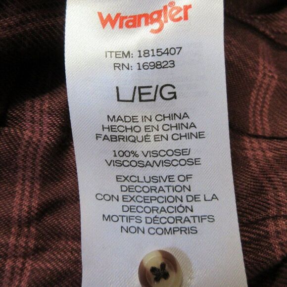 WRANGLER Ladies Brown Rust Plaid Blouse Sz L (12-14) Popover Tunic Shirt Top NWT - Picture 6 of 13